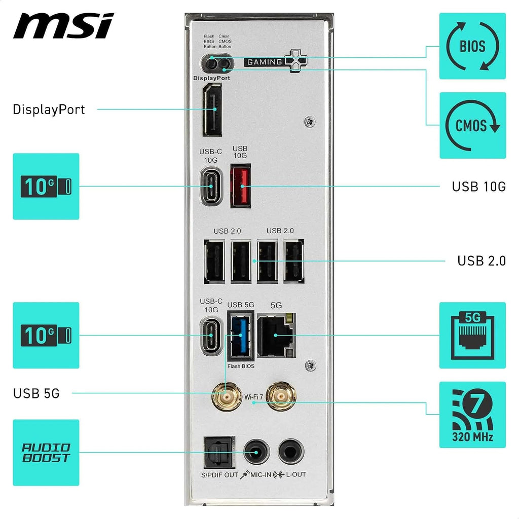 MSI B850 Gaming plus Wifi Motherboard, ATX - Supports AMD Ryzen 9000/8000 / 7000 Processors, AM5 - DDR5 Memory Boost 8200+ Mt/S (OC), Pcie 5.0 X16 & 4.0 X16, M.2 Gen5, Wi-Fi 7, 5G LAN
