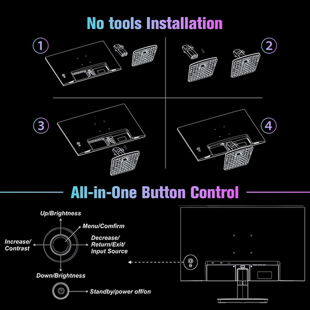 Monitor 24 Inch 100Hz Computer Monitor丨Fhd 1080P PC Monitor丨Hdmi丨Freesync丨Hdr丨Earphone Jack丨 Ergonomic Tilt for Home and Office