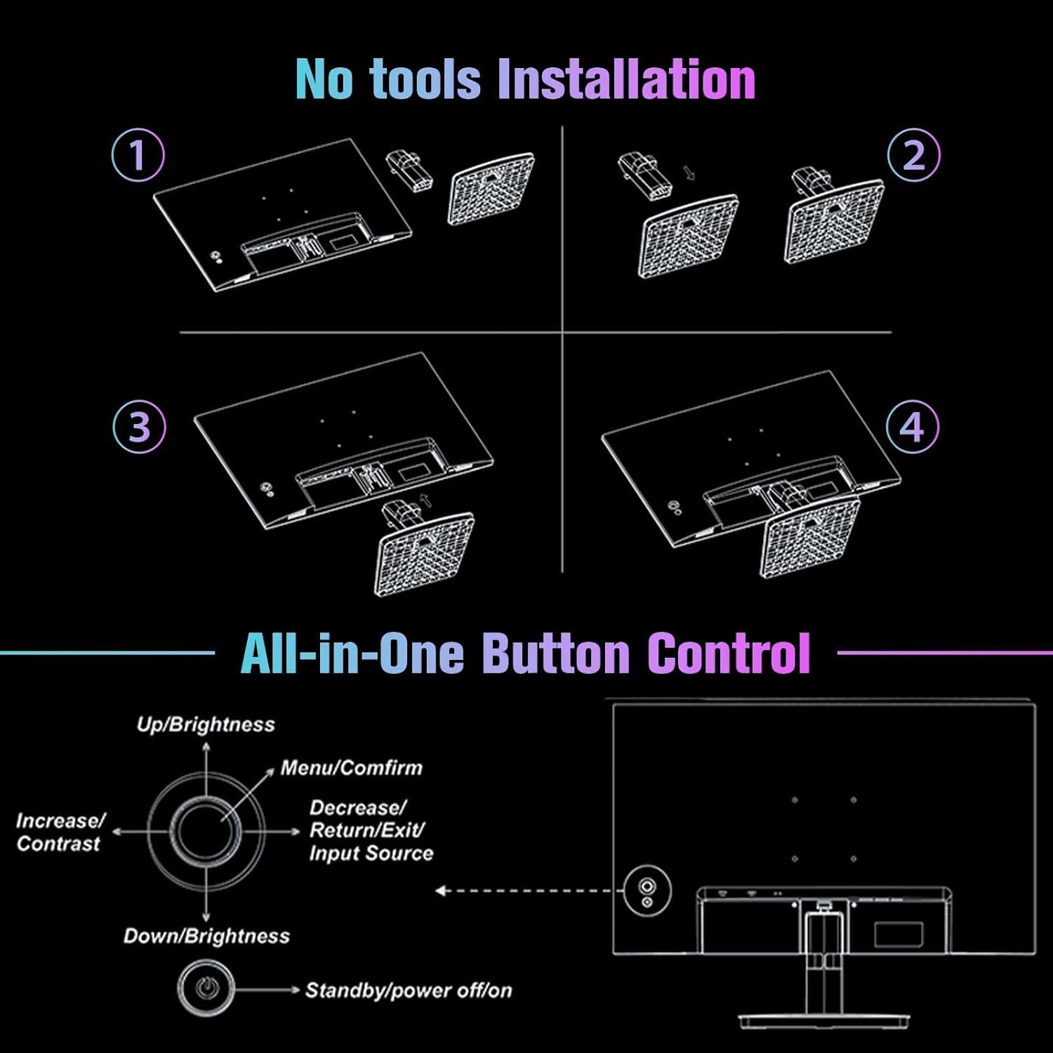 Monitor 24 Inch 100Hz Computer Monitor丨Fhd 1080P PC Monitor丨Hdmi丨Freesync丨Hdr丨Earphone Jack丨 Ergonomic Tilt for Home and Office