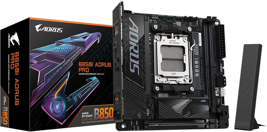 GIGABYTE B850I AORUS PRO AMD AM5 Mini-Itx Motherboard, Support AMD Ryzen 9000/8000/7000 Series, DDR5, 8+2+1 Power Phase, 2X M.2, Pcie 5.0, USB-C, WIFI7, 2.5Gbe LAN, Ez-Latch, 5-Year Warranty