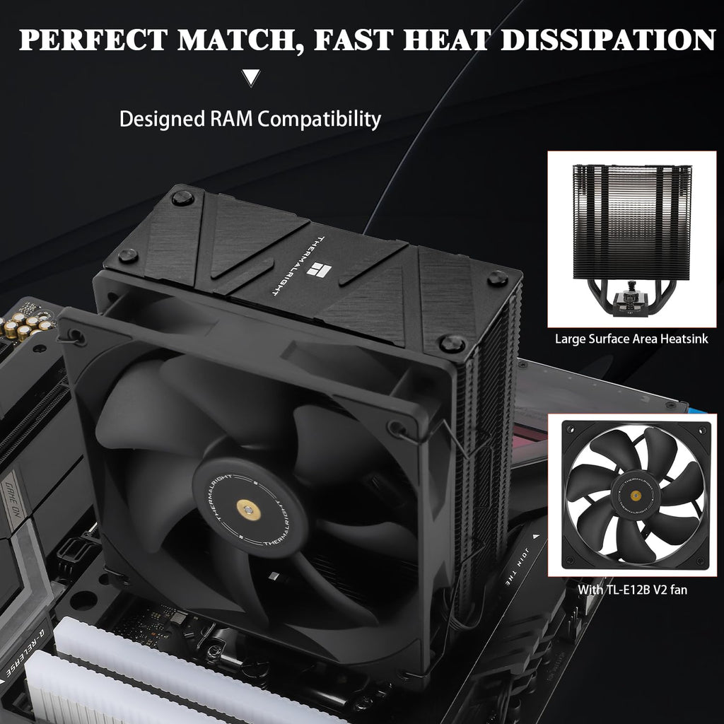 Assassin Spirit 120 EVO Dark CPU Cooler,Tl-E12B V2 PWM Quiet Fan with 1850RPM, Speed,Cpu Air Cooler, Computer Black Heatsink Cooling, Support Am4/Am5,Intel 1700/1851/1150/1151/1155/1200