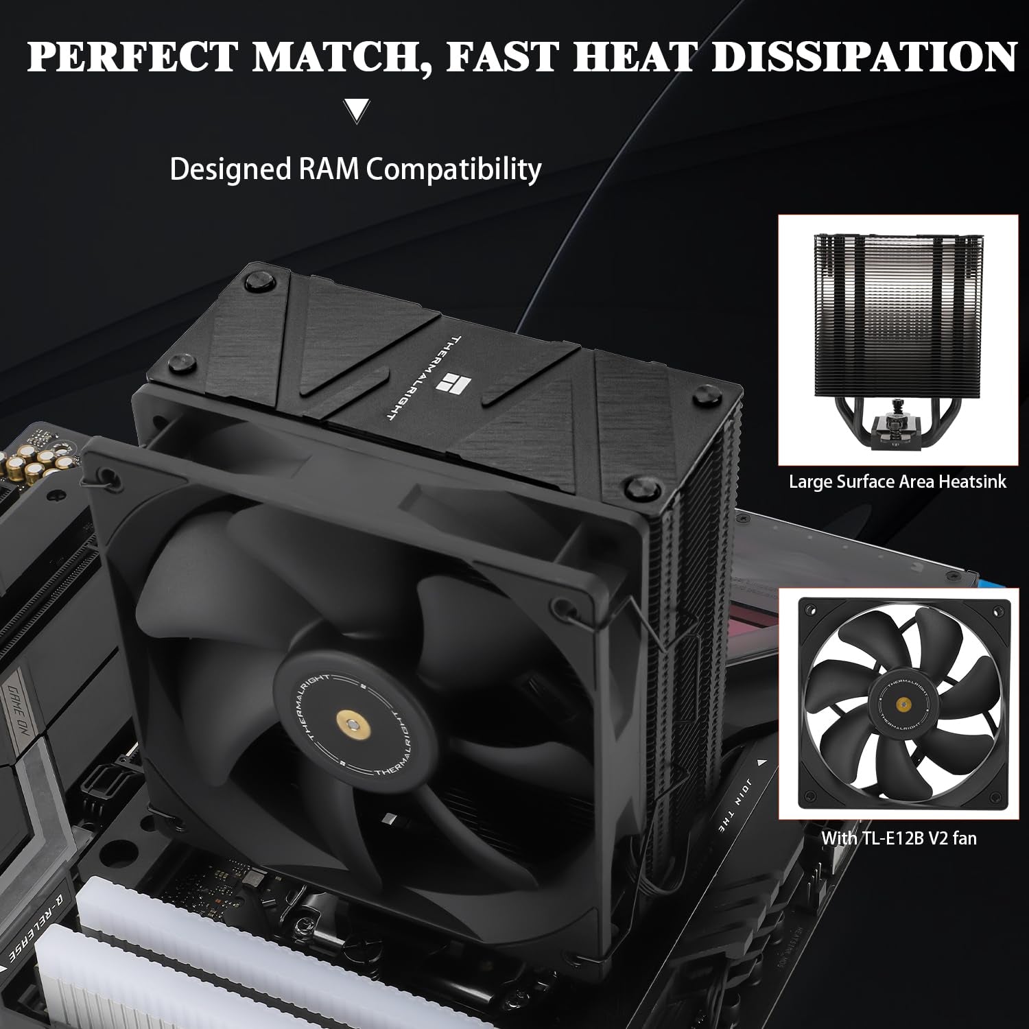 Assassin Spirit 120 EVO Dark CPU Cooler,Tl-E12B V2 PWM Quiet Fan with 1850RPM, Speed,Cpu Air Cooler, Computer Black Heatsink Cooling, Support Am4/Am5,Intel 1700/1851/1150/1151/1155/1200