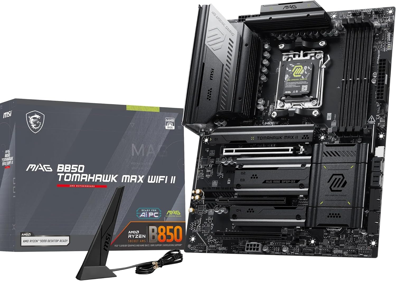 MSI MAG B850 Tomahawk MAX Wifi II Motherboard - Supports AMD Ryzen 9000/8000 / 7000 Processors, AM5-80A SPS VRM, DDR5 Memory Boost (Up to 8400+ Mt/S OC), Pcie 5.0 X16, M.2 Gen5, Wi-Fi 7, 5G L