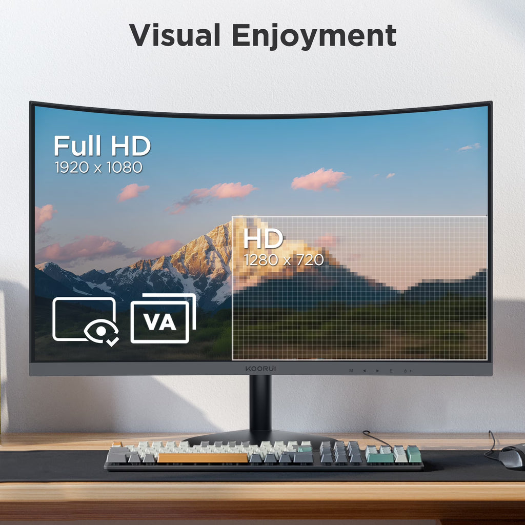KOORUI 27" 1080P Curved Computer Monitor, 144Hz FHD Gaming Monitor, Power Adapter HDMI&DP Cable