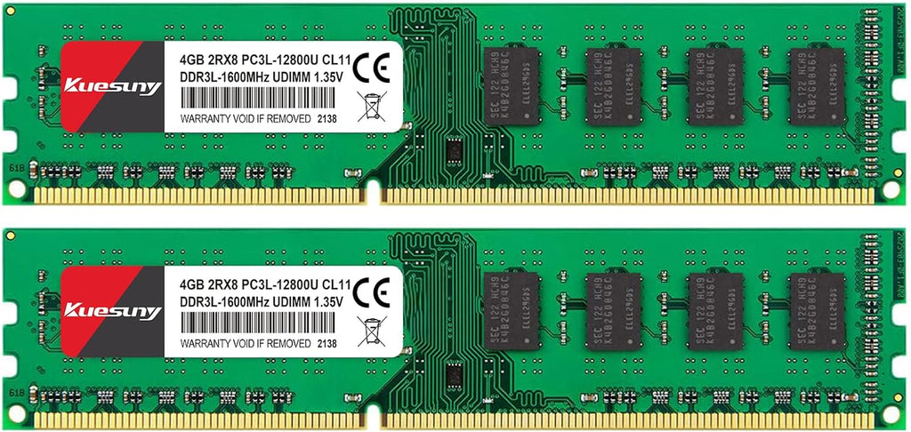 8GB (2X4Gb) DDR3 1600Mhz DIMM PC3-12800 UDIMM Non-Ecc CL11 240-Pin 1.35V/1.5V Desktop Computer RAM Memory Upgrade Kit