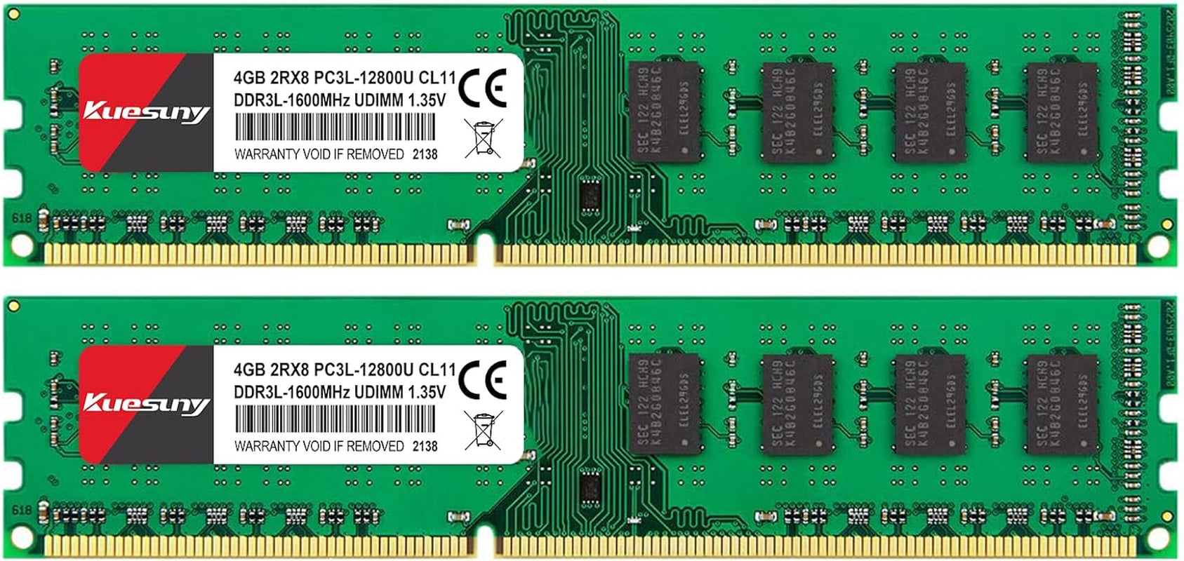 8GB (2X4Gb) DDR3 1600Mhz DIMM PC3-12800 UDIMM Non-Ecc CL11 240-Pin 1.35V/1.5V Desktop Computer RAM Memory Upgrade Kit