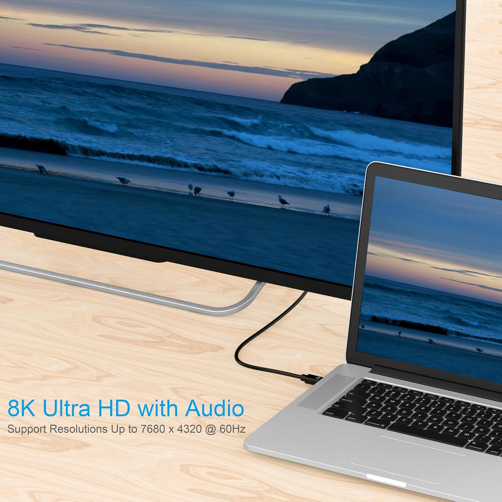 8K Mini Displayport to Displayport Cable 1.4, 6Ft | Bi-Directional Mini DP to DP Cord: up to 8K@60Hz, 4K@240Hz, 2K@240Hz, 32.4Gbps; Compatible with Macbooks with Thunderbolt 1/2