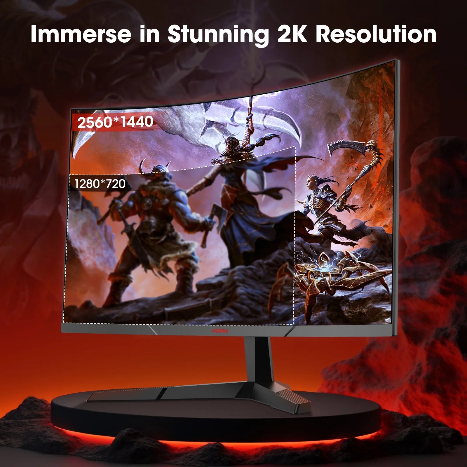 KOORUI 27 Inch 1440P Curved Gaming Monitor, 180Hz QHD Computer Monitor, 1Ms Adaptive-Sync, Hdmi/Displayport, 27E6QCA