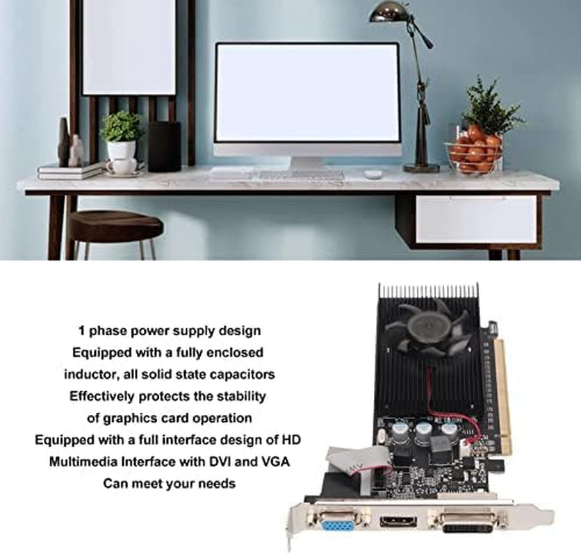 610 Graphics Card, 2GB DDR3, Support Directx 11 64 Bit, Single Fan GPU PC Video Card, PCI Express 2.0, VGA, DVI,