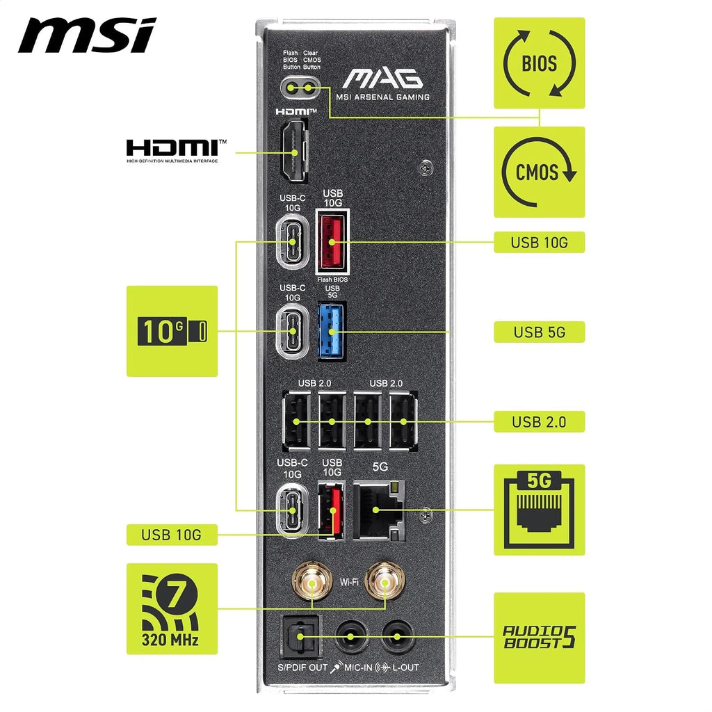 MSI MAG B850 Tomahawk MAX Wifi II Motherboard - Supports AMD Ryzen 9000/8000 / 7000 Processors, AM5-80A SPS VRM, DDR5 Memory Boost (Up to 8400+ Mt/S OC), Pcie 5.0 X16, M.2 Gen5, Wi-Fi 7, 5G L