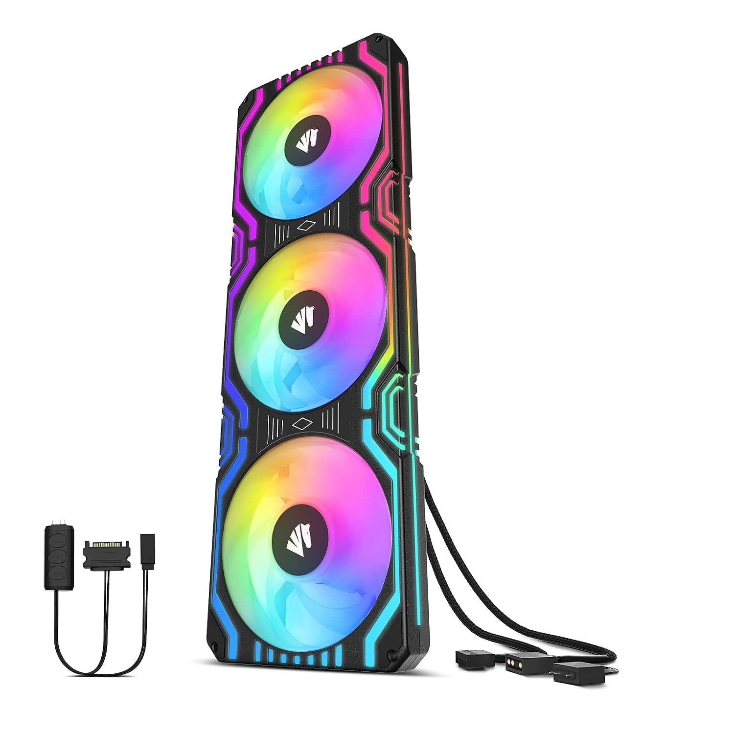 Matrix 360Mm PC Fan, 56 Addressable Leds RGB Fans, All-In-One Square Frame Integrated RGB Case Fan with MB Sync/Analog Controller, PWM Control Fan for Computer Case and Liquid Cooling System