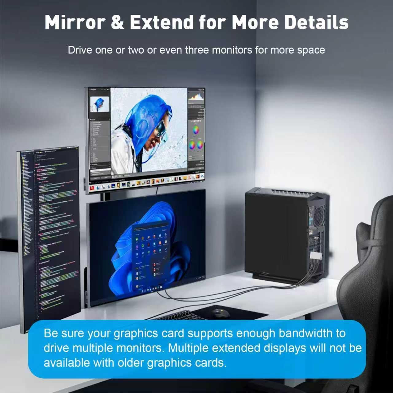 Displayport to HDMI Splitter for 3 Monitors, 4K@60Hz | MST Hub Extended Display Adapter, Triple HDMI Out for Multiple Monitor, Compatible with NVIDIA/ AMD Graphic Card, Laptop, PC