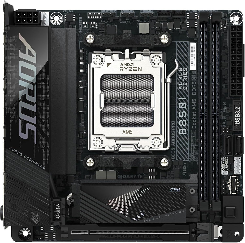 GIGABYTE B850I AORUS PRO AMD AM5 Mini-Itx Motherboard, Support AMD Ryzen 9000/8000/7000 Series, DDR5, 8+2+1 Power Phase, 2X M.2, Pcie 5.0, USB-C, WIFI7, 2.5Gbe LAN, Ez-Latch, 5-Year Warranty