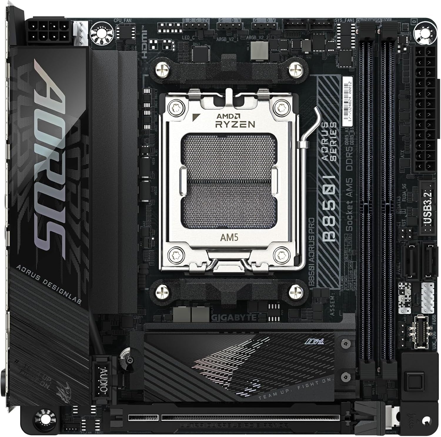 GIGABYTE B850I AORUS PRO AMD AM5 Mini-Itx Motherboard, Support AMD Ryzen 9000/8000/7000 Series, DDR5, 8+2+1 Power Phase, 2X M.2, Pcie 5.0, USB-C, WIFI7, 2.5Gbe LAN, Ez-Latch, 5-Year Warranty