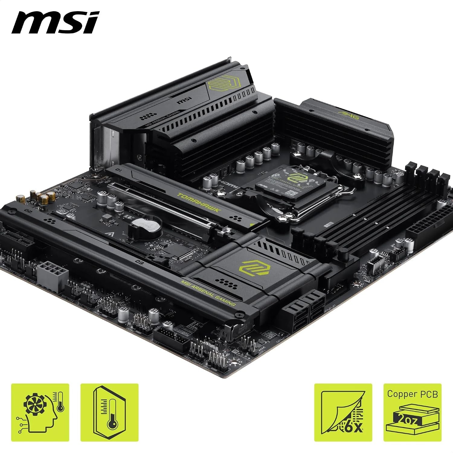 MSI MAG B850 Tomahawk Wifi Motherboard, ATX - Supports AMD Ryzen 9000/8000 / 7000 Processors, AM5-80A SPS VRM, DDR5 Memory Boost 8200+ Mt/S (OC), Pcie 5.0 X16, M.2 Gen5, Wi-Fi 7, 5G LAN