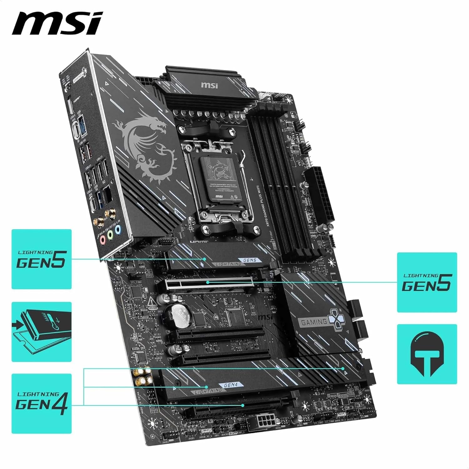 MSI X870 Gaming plus Wifi V1 Motherboard, Atx-Supports AMD Ryzen 9000/8000/7000 Processors, AM5-60A SPS VRM, DDR5 Memory Boost 8200+ Mt/S (OC), Pcie 5.0 X16 & 4.0 X16, M.2 Gen5, Wi-Fi 7, 5G LAN