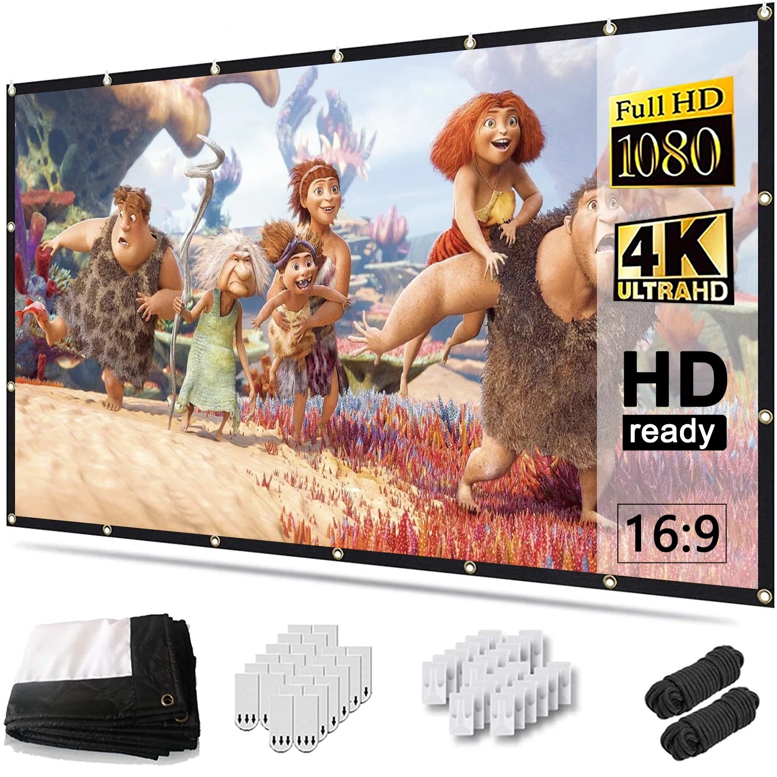 Vabogu Projector Screen 150 Inch, 4K Movie Projector Screen 16:9 HD Foldable and Portable Anti-Crease